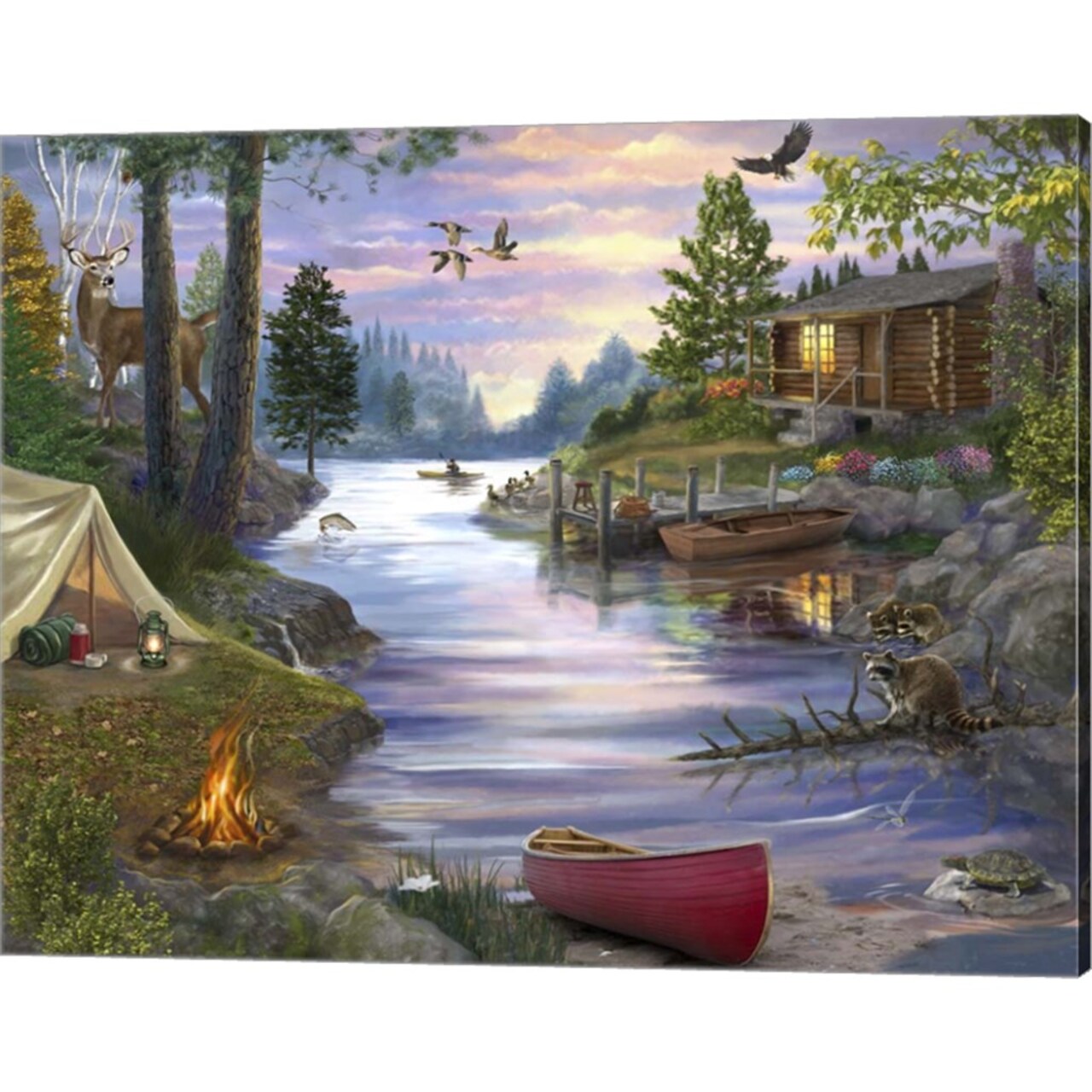 Cabin Lake by Bigelow Illustrations 20" x 16" Canvas Wall Art